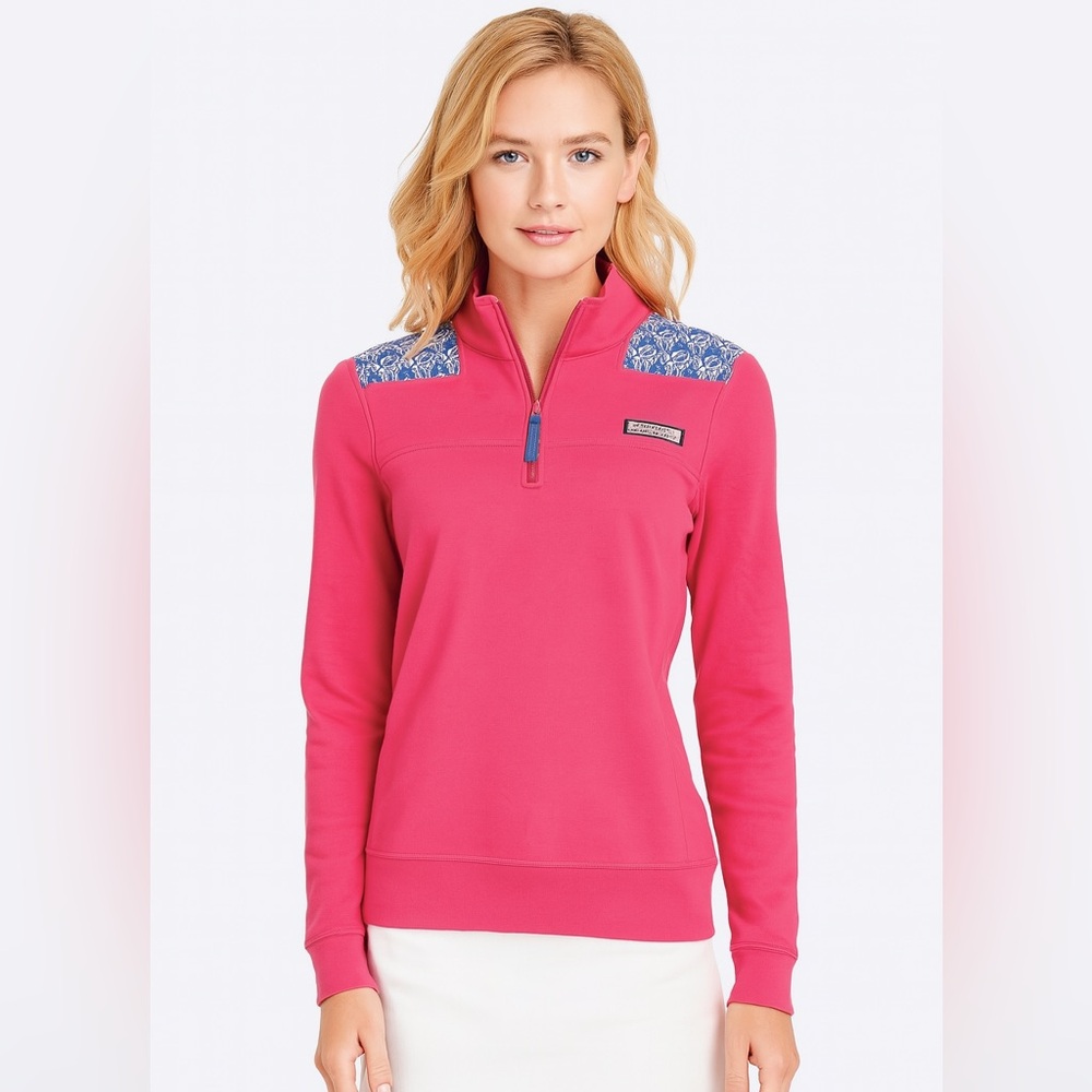 Vineyard Vines S Pink Feather Print Shep Shirt Half Zip Pullover Sweater
